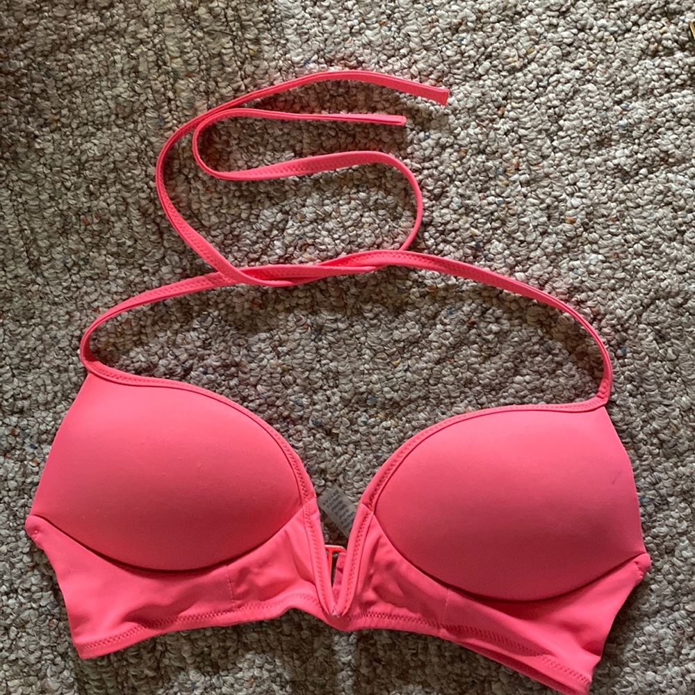 Victorias Secret Hot Pink Plunging V Neck Structured Bikini Top small